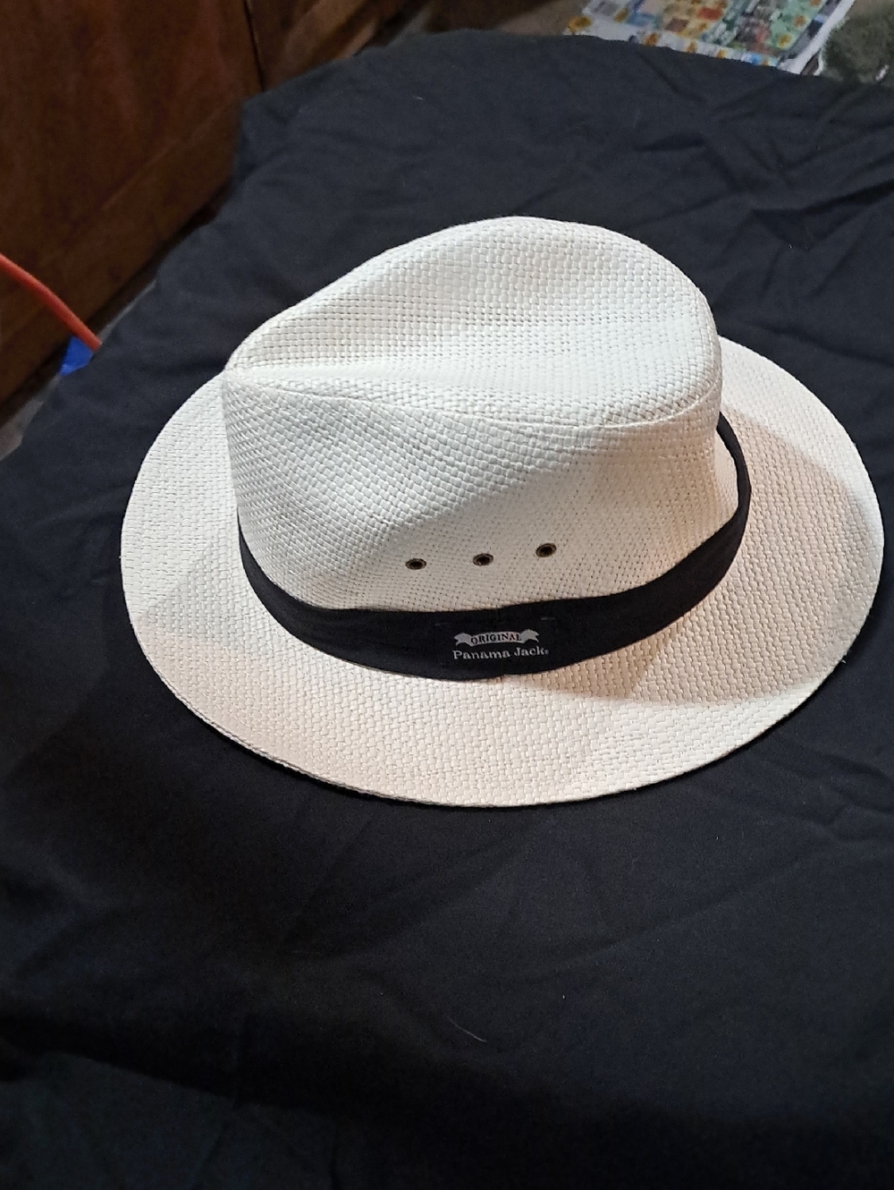 Panama Jack Cream Straw Fedora with Black Band